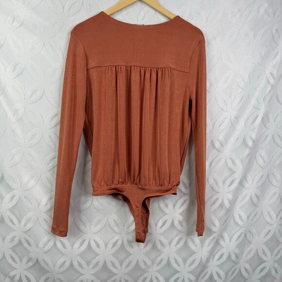 Free People Turnt Surplice Long Sleeve Thong Bodysuit Size M NWT Ginger Spice - Picture 7 of 10